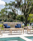 Teak and rope patio loveseat