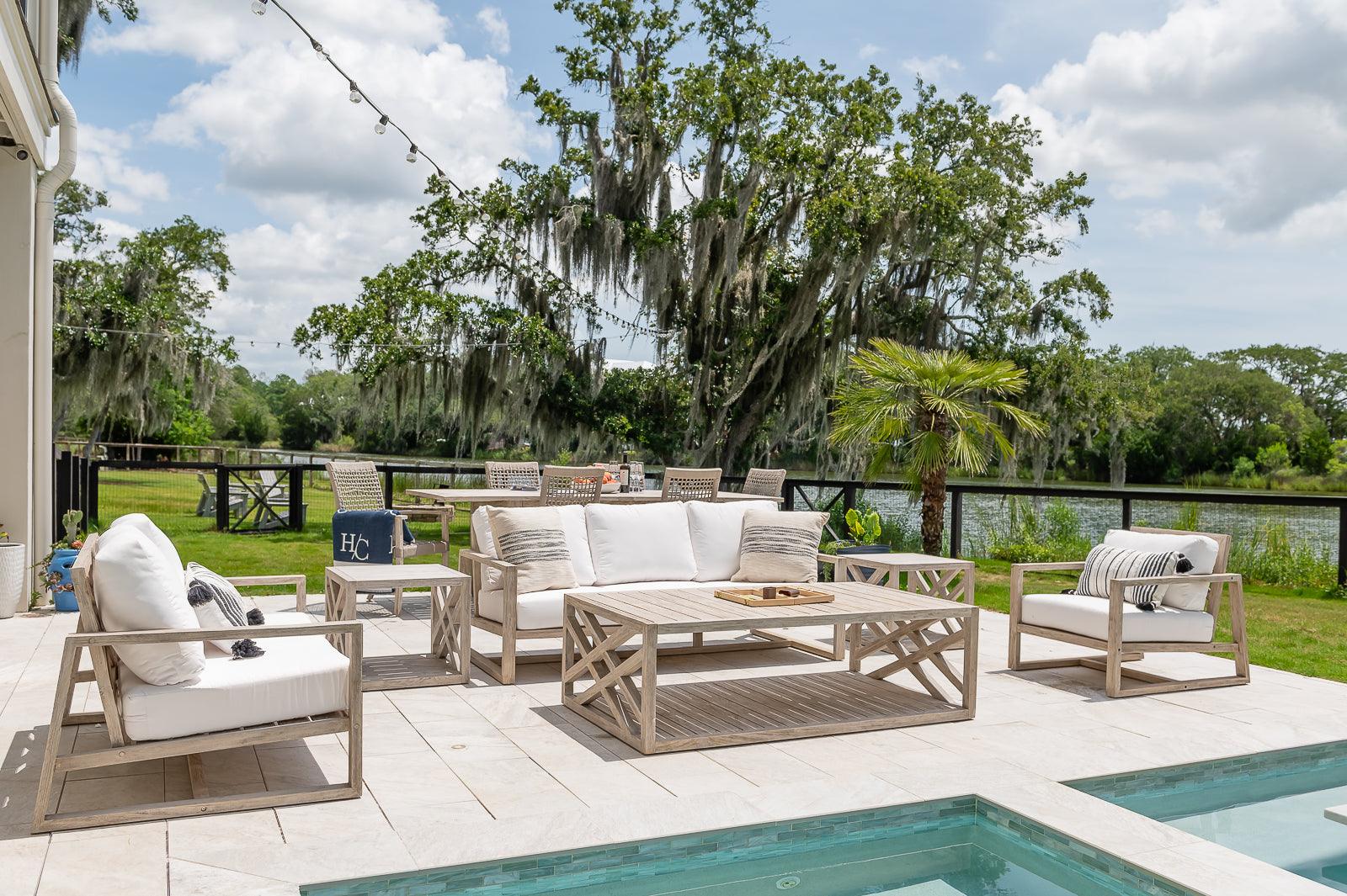Modern gray teak outdoor club chair
