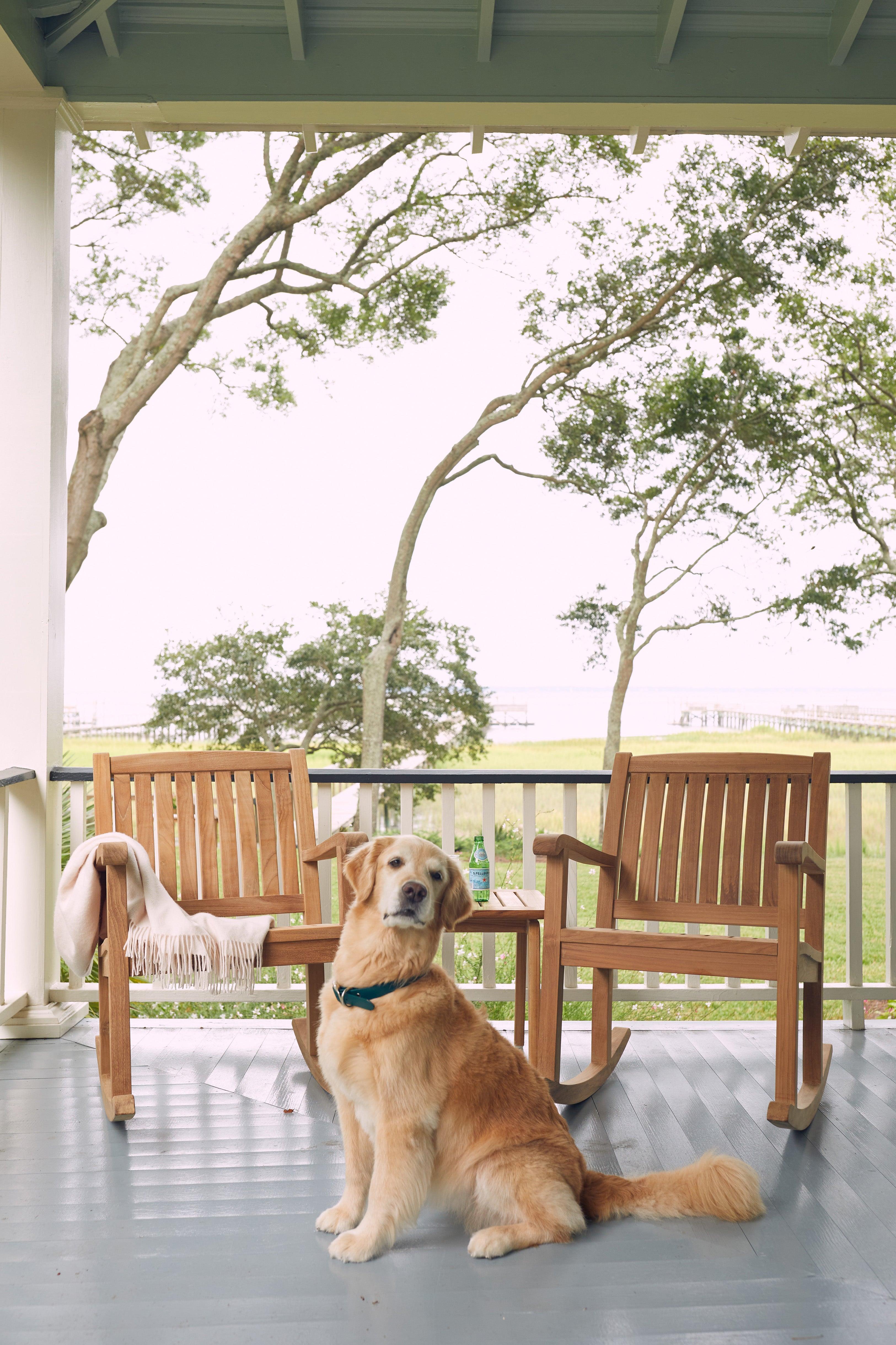 Teak outdoor rocker available now